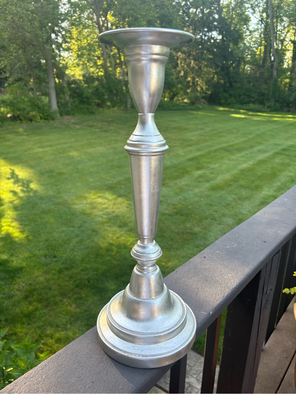 Pottery Barn Silver Turned Metal Taper Candle Holder 17.5”